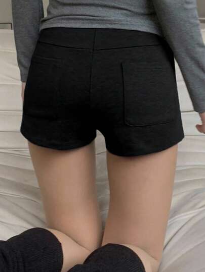 DAZY 女式高腰弹力修身灰色短裤秋季