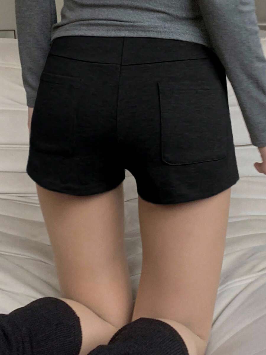 DAZY 女式高腰弹力修身灰色短裤秋季