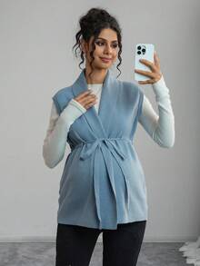 Momance Maternity Casual/Office Solid Color Knit Vest Winter - Blue - View 5