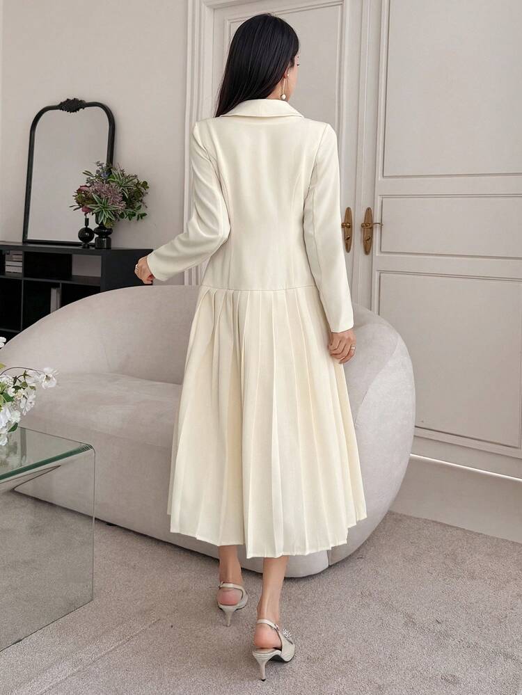 Women's Elegant Pleated Collar Long Dress, Autumn
