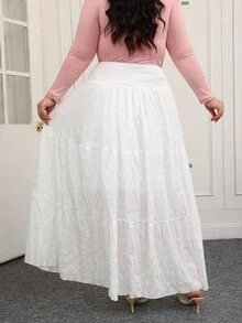 CovetEZ Plus Size Solid Color Drawstring Waist Skirt, Casual For Spring & Summer - White - View 2