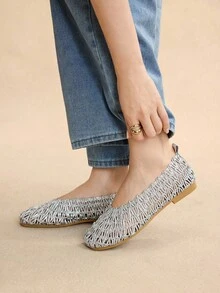 Rosivie Giày bệt khoét lỗ thêu dệt theo yêu cầu mới dành cho nữ, thời trang tối giản đa năng, phù hợp với mọi mùa và dịp, đi làm, đi nghỉ, phong cách Boho - Bạc - Xem 4