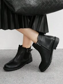 CUCCOO BIZCHIC 女士时尚黑色户外平底中筒靴 - 黑色 - 查看 5