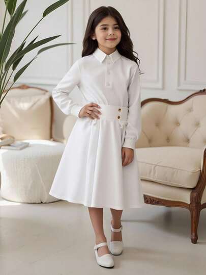 SHEIN 女大童腰部打褶前蝴蝶結半身裙