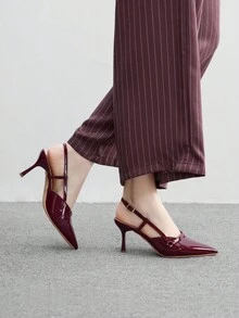 CUCCOO BIZCHIC 勃艮第女士高跟鞋，性感细高跟尖头鞋，适合户外、通勤、派对、宴会 - 酒紅色 - 查看 5
