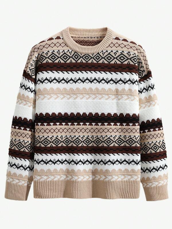 Manfinity CityGents Jersey de cuello redondo de manga larga con hombros caídos, informal, para otoño e invierno