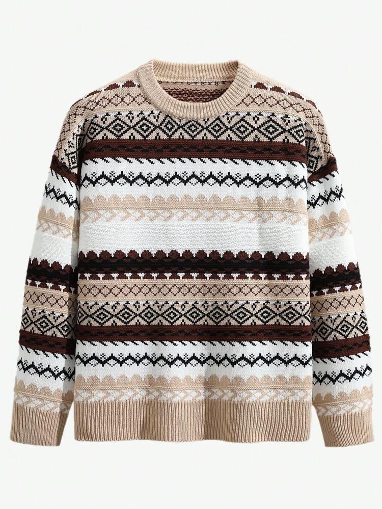 Manfinity Hypemode 男士休闲落肩圆领长袖毛衣，秋冬 - 彩色 - 查看 1