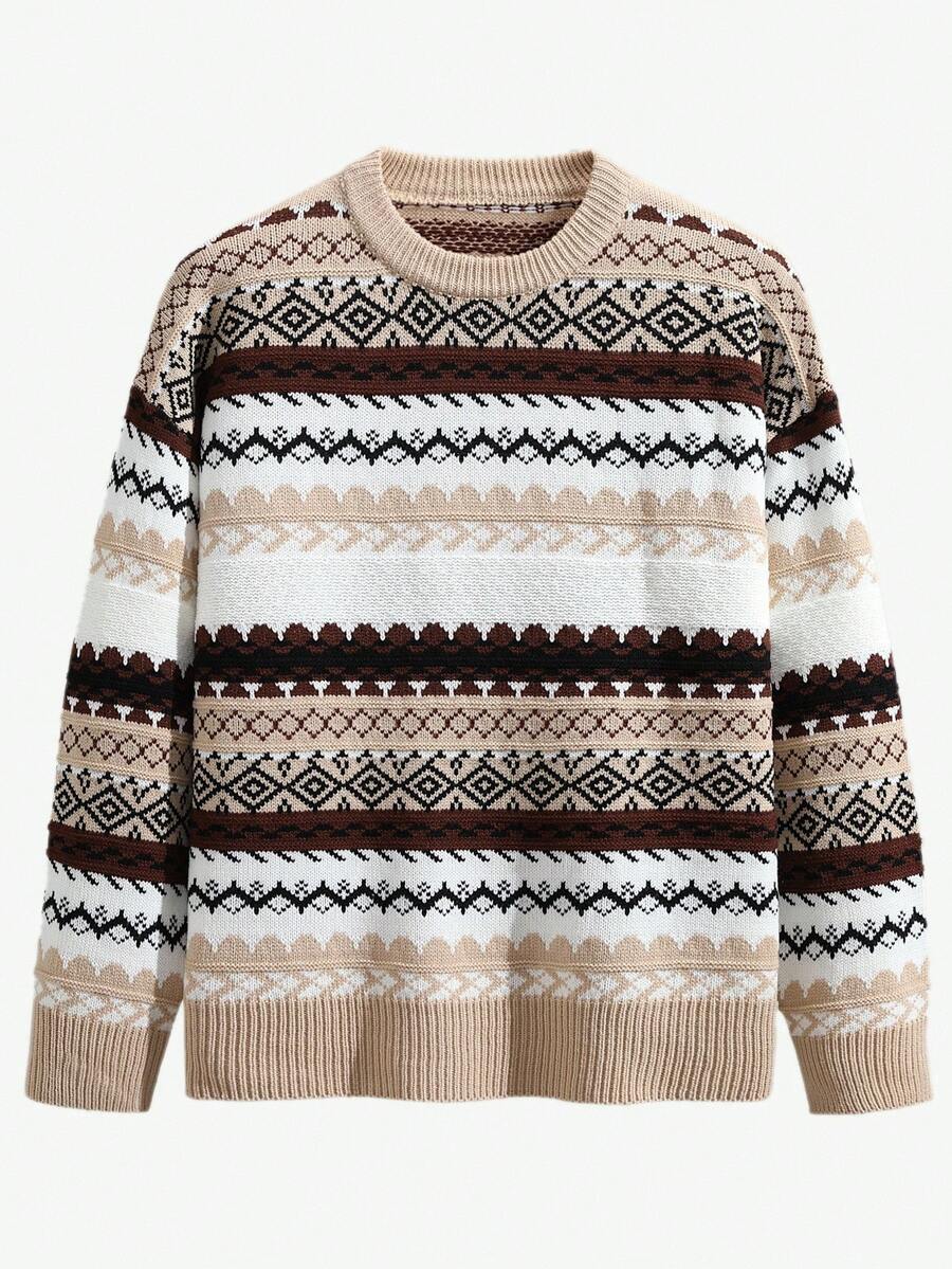 Manfinity Hypemode 男士休闲落肩圆领长袖毛衣，秋冬 - 彩色 - 查看 1