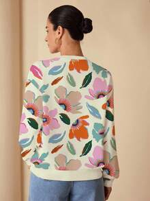 Shutterstock Glamance Glamance Shutterstock Apricot Floral Print Casual Elegant Modest Minimalist Women Long Sleeve Sweatshirt, Suitable For Everyday, Work, Outing, Office, Vintage, Travel, Christmas, Autumn/Winter Going Out Fall Chic Stylish Clothing Collection