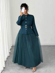 Elenzga 永不过时的万圣节大码套装，哥特式预科，周三风格（周三美学），亚当斯风格（不是家庭） - 綠色 - 查看 6