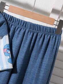 2pcs Tween Girls Casual Loose Short Sleeve Top And Pants Co-Ord Set - Blue - View 8