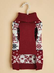 PETSIN Christmas Reindeer Knit Dog Sweater Burgundy Red With Snowflake & Tree Patterns - Multicolor - View 3
