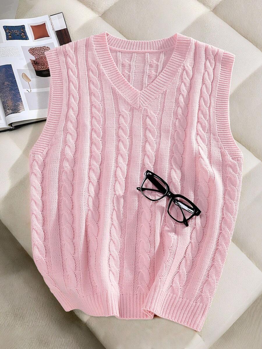 Claim Dot Casual Versatile Loose Solid Color Men Sweater Vests, Fall Winter - Baby Pink - View 1