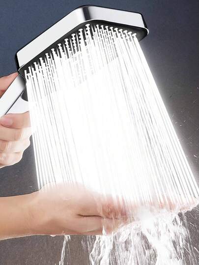 SHEIN 1 pezzo Soffione doccia pressurizzato a 3 modalità in materiale ABS con pannello grande e superficie cromata, decorazione per il bagno di casa, accessori per il bagno