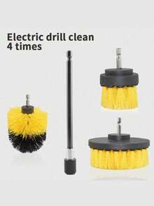 SHEIN 3/4 piezas Juego de cepillos eléctricos para taladro Limpiador de potencia inalámbrico Accesorios de limpieza profunda para baño, azulejos, fregadero de cocina, automóvil, llantas, caravana, barco, eliminación de óxido y suciedad, limpiador multiusos para el hogar - Amarillo - Ver 4