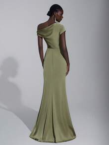 Elitara 优雅奢华缎面褶饰露肩美人鱼裙，适合婚礼、派对、度假、庆典、伴娘礼服