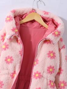 SHEIN 1 件女童豹纹双面蓬松长袖风衣夹克，适合秋冬季 - 粉色 - 查看 7