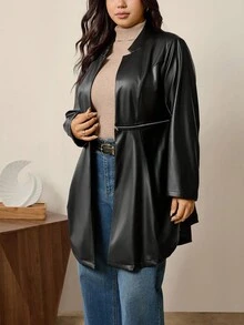 Comfylo 大码女式PU拉链装饰鱼尾长袖外套商务休闲基础款上衣教师返校季外出复古风冬季派对秋季万圣节圣诞节秋季派对 - 黑色 - 查看 10