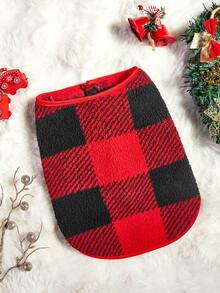 PETSIN 1pc Pet Dog Christmas Classic Plaid Reversible Fleece Warm Open Front Coat – Festive Holiday Tartan Jacket For Small Dogs, Cozy Dual-Sided Winter Outwear - Multicolor - View 3