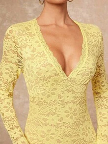 Lumalex Đầm dự tiệc mùa thu kiểu mới dành cho nữ, sang trọng, thanh lịch, kín đáo, phù hợp với giới thượng lưu, lấp lánh, thích hợp cho các buổi tiệc tùng, lễ hội, dã ngoại, nghỉ dưỡng, ngoài trời, nhiều lớp, mùa cưới, tiệc chiêu đãi, lễ trưởng thành, cổ chữ V, viền ren, tay xòe, ôm sát cơ thể cho nữ, kiểu dáng mới mùa thu, thích hợp cho khách dự đám cưới. - Màu vàng - Xem 4