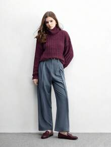 CUCCOO BIZCHIC 女士棕色皮革纹理金色装饰一脚蹬平底鞋 - 棕色 - 查看 10