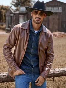 Manfinity Nomadique Men's Autumn Western Style Single-Breasted Casual Jacket - Brown - View 1