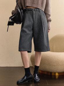 Dazy-Less Women's Casual Knitted Blend Bermuda Shorts, Autumn/Winter Business Casual Woman - Grey - View 7