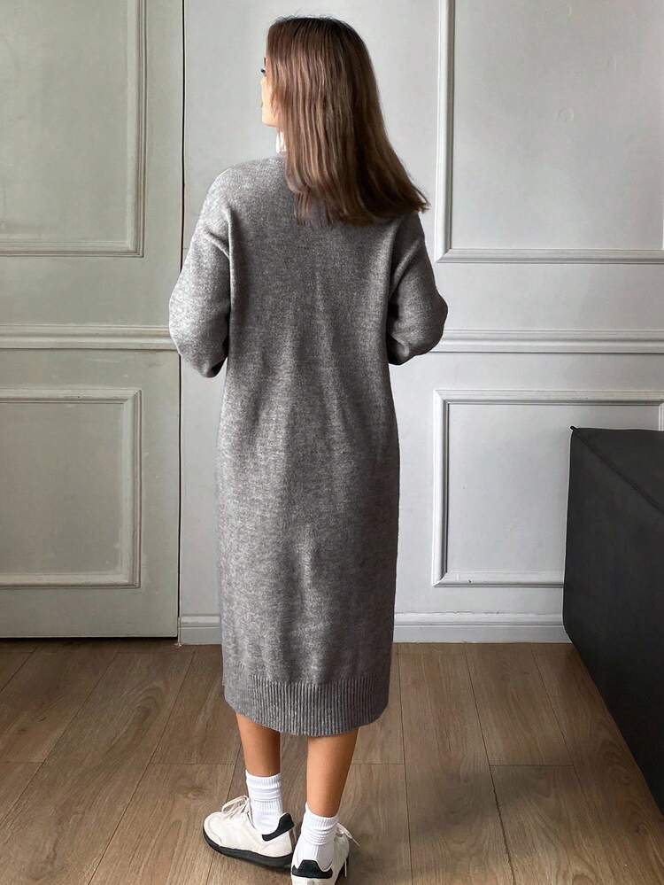 Patchwork Contrast Color Loose Long Sleeve High Neck Dress, Elegant Sweater Dress For Women, Autumn/Winter