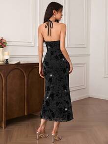 EastFlair 性感吊带系带露背修身中长款女式连衣裙 - 黑色 - 查看 6