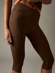MISSGUIDED Quần legging Capri cạp cao có túi bên hông dành cho nữ, quần tập yoga thể thao - Màu nâu Sô-cô-la - Xem 5