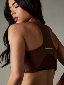 MISSGUIDED 前拉链运动文胸 高强度运动健身文胸 中等支撑工字背跑步瑜伽健身锻炼训练上衣 带网眼面板和侧面通风 - 咖啡棕 - 查看 2