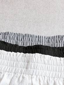 SHEIN LUNE 3pcs Women's Casual Elastic Waist Shorts Set, White Cotton Shorts, Apricot Linen Shorts, Black & White Striped Shorts, Comfortable Fabric For Daily Casual Wear, Spring/Summer