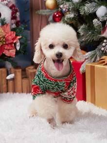 PETSIN 1pc Christmas Striped Red And Green Print Dog Hoodie, Pet Warm Coat - Multicolor - View 3