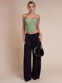 SHEIN BAE Sexy Lace Sheer Camisole Top, Party, Date Night, Commute, Cute Bralette, Sexy Club Top, Corset Top, Strapless Top, Going Out Top, Summer Tops, Cute Top, Lace Top - Mint Green - View 6