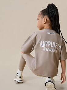 Bộ đồ thể thao kaki cho bé gái, áo phông thoải mái + quần thể thao co giãn ôm vừa vặn - Xám - Xem 4