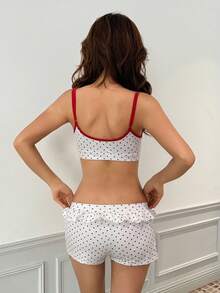 Sweetina Women's Cute Sweet Polka Dot Print Ruffled Decor Playful Bodycon 2 Pieces Set - Multicolor - View 2