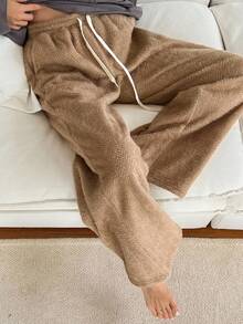 DAZY Women's Thick Thermal Lined Lounge Pants For Winter, Fall Pajama - Khaki - View 9