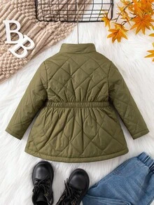 SHEIN Baby Girl Casual Green Collar Fleece Jacket, Versatile For Autumn/Winter Fall