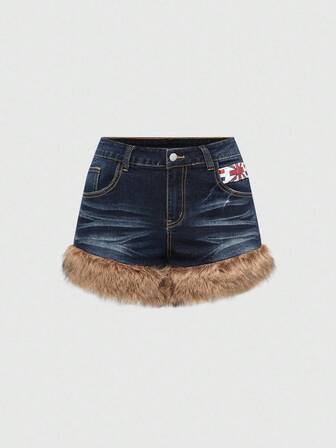 J-Fashion Pantaloncini di jeans da donna a vita bassa, aderenti, con orlo sfrangiato, nello stile subculturale Y2K