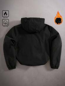 Manfinity EMRG Chaqueta con capucha casual y versátil con estampado de letras para hombres, primavera/otoño - Negro - Ver 2