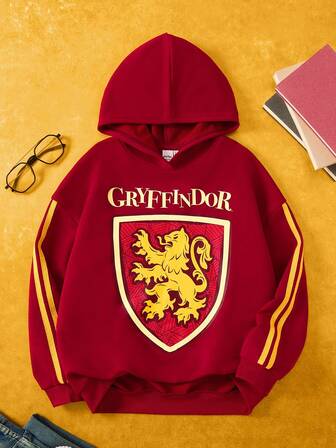 HARRY POTTER X SHEIN Sweat-shirt à capuche avec graphique de lettre et de lion pour préadolescentes