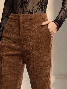 ZEYLAH Women's High Waist Wide Leg Solid Color Pants, Elegant, Autumn/Winter - Brown - View 5