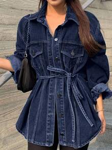 DAZY Women's Washed Distressed Lace-Up Loose Split Streetwear Denim Jeans, Spring/Autumn Long Sleeve Women - Royal Blue - View 5