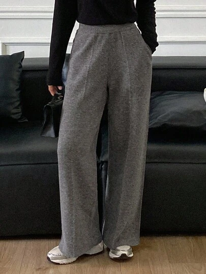 Livesso 女士宽松休闲弹力腰带口袋阔腿针织裤，秋季款