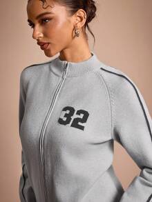 SHEIN Sports Women's Regular Loose Fit Long Sleeve Stand Collar Zip-Up Sweater Cropped Workout Jacket Gym Jacket For Women Jackets For Women Summer Sweaters For Women Cardigan For Women