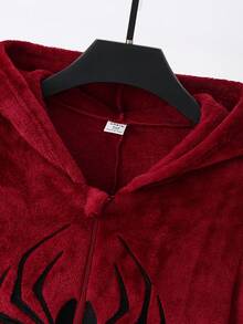 Boys Burgundy Spider Graphic Hooded Long Sleeve One-Piece Pajamas With Zipper Warm And Cozy Sleepwear For Kids Fall Winter - Burgundy - View 4