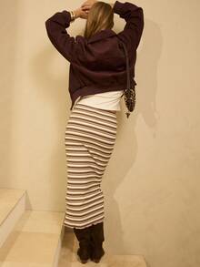 Aralina 简约条纹休闲日常百搭修身女式半身裙 - 彩色 - 查看 4