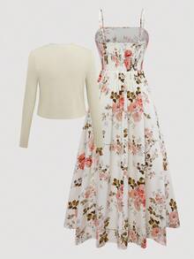 Franclia طقم فستان كامي مطبوع بالأزهار وجاكيت لون سادة مقاسات كبيرة - متعدد الألوان - مشاهدة 2