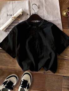 SHEIN Leap Crew Tween Boys Casual Minimalist Round Neck Short Sleeve T-Shirt For Summer - Black - View 2