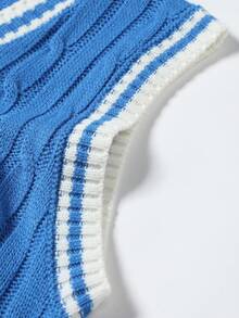 Manfinity Hypemode Áo len dệt kim sọc tương phản cho nam, thu đông - Màu xanh lam - Xem 4